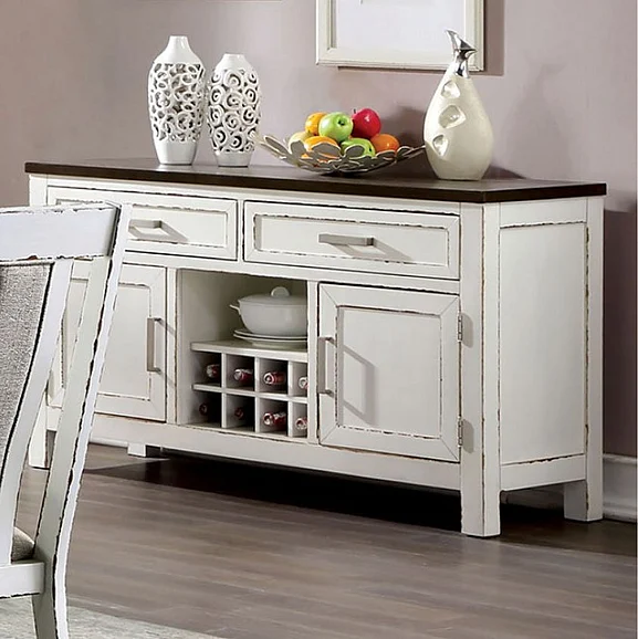 Furniture of America Halsey Server in Weathered White and Dark Walnut CM3142SV