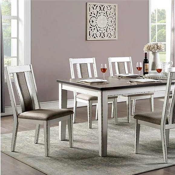 Furniture of America Halsey Dining Table in Weathered White and Dark Walnut CM3142T