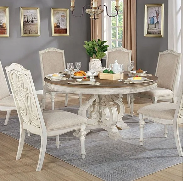 Furniture of America Arcadia Round Dining Table in Antique White CM3150WH-RT