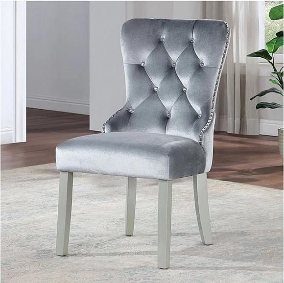 Furniture of America Adalia Wingback Chair in Silver and Dark Gray CM3241GY-SC-2PK (Set of 2)