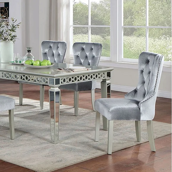 Furniture of America Adalia Dining Table in Silver and Dark Gray CM3241SV-T