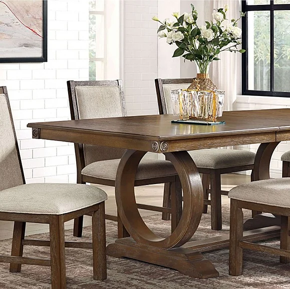 Furniture of America Monclova Dining Table in Rustic Oak and Beige CM3249A-T