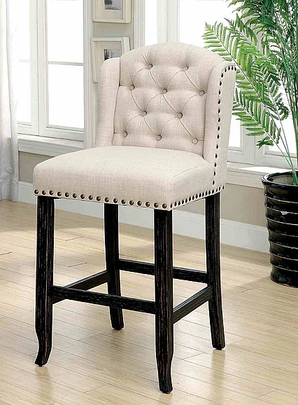 Furniture of America Sania Bar Height Wingback Chair (Set of 2) in Antique Black/Beige CM3324BK-BCW-2PK