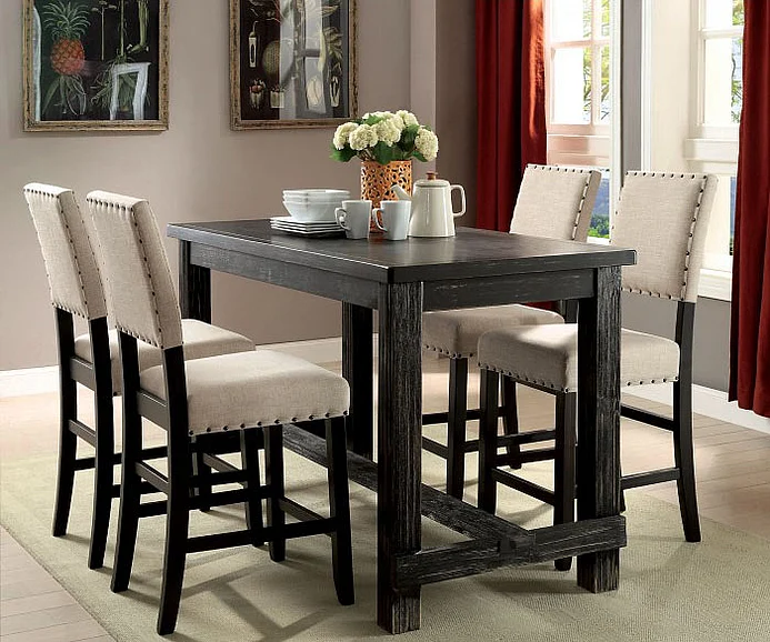 Furniture of America Sania II 7pc Counter Height Dining Room Set in Antique Black