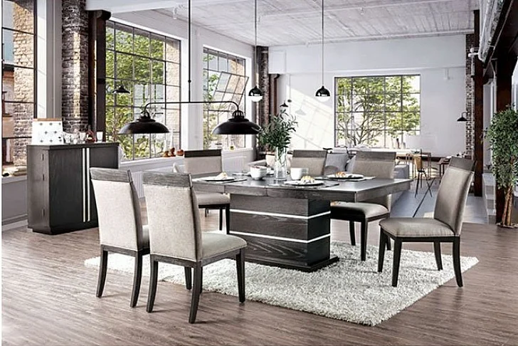 Furniture of America Modoc 7-Piece Dining Room Set in Espresso and Beige