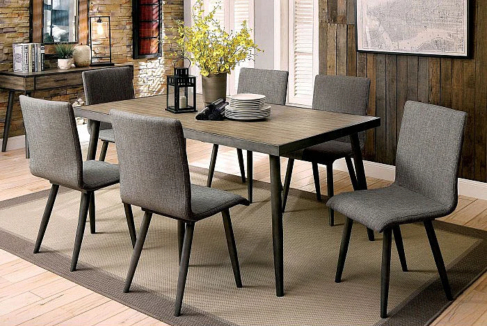 Furniture of America Vilhelm I 7pc Dining Room Set in Gray