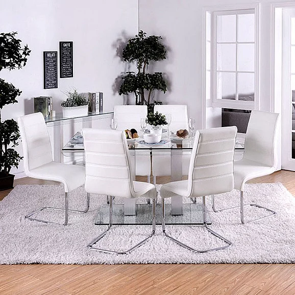 Furniture of America Richfield I 7pc Dining Room Set in Silver/White