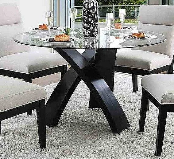 Furniture of America Jasmin Round Dining Table in Beige/Black CM3393RT-TABLE