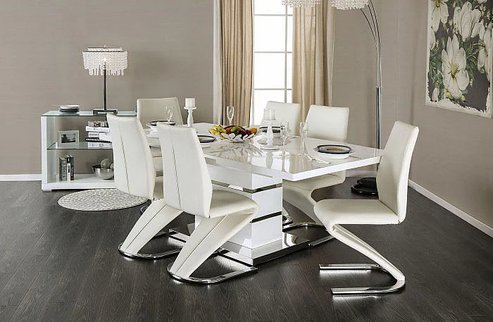 Furniture of America Midvale 7pc Dining Room Set in White