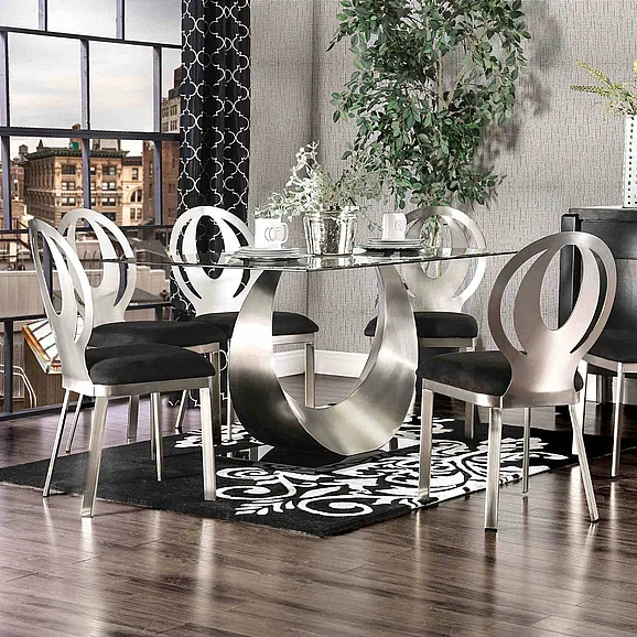 Furniture of America Orla Dining Table in Silver/Black CM3726T-TABLE
