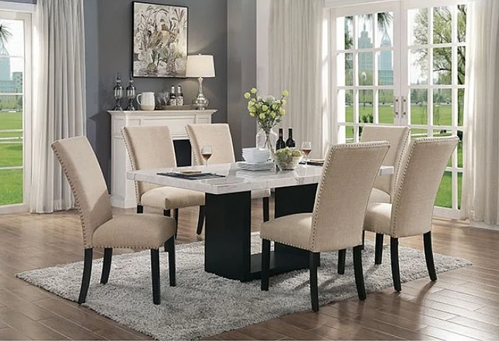 Furniture of America Kian 7-Piece Dining Room Set in White and Black