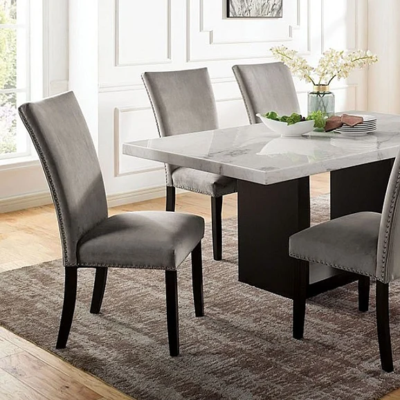 Furniture of America Kian Dining Table With Genuine Marble Top in White and Black CM3744T