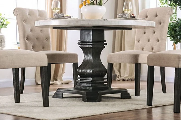 Furniture of America Elfredo Round Dining Table in White and Antique Black