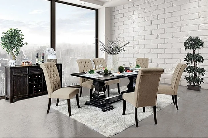 Furniture of America Nerissa 7-Piece Dining Room Set in Antique Black
