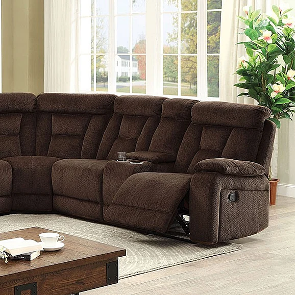 Furniture of America Maybell Sectional w/ 2 Consoles in Brown CM6773BR