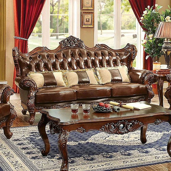 Furniture of America Jericho Sofa in Brown/Dark Oak CM6786-SF