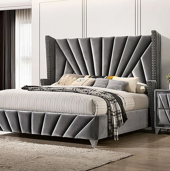 Furniture of America Carissa Eastern King Upholstered Bed in Gray