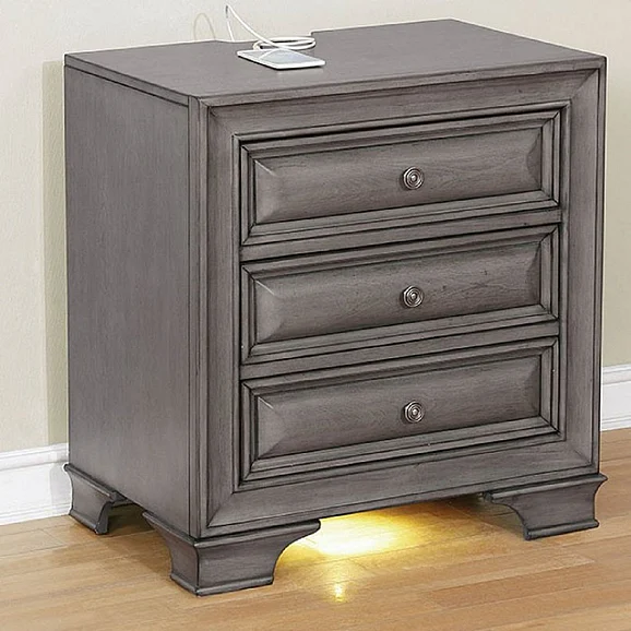 Furniture of America Brandt 3 Drawer Nightstand in Gray CM7302GY-N