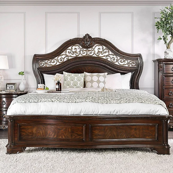 Furniture of America Menodora Cal King Sleigh Bed in Brown Cherry CM7311CK