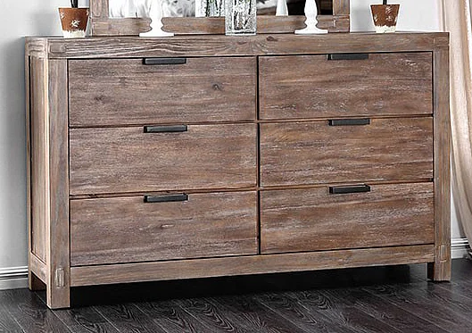Furniture of America Wynton 6 Drawer Dresser in Weathered Light Oak CM7360D
