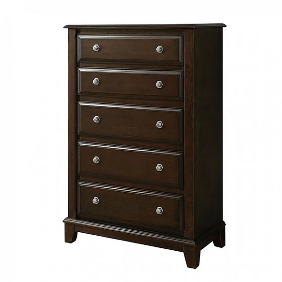 Furniture of America Litchville 5 Drawer Chest in Brown Cherry CM7383C