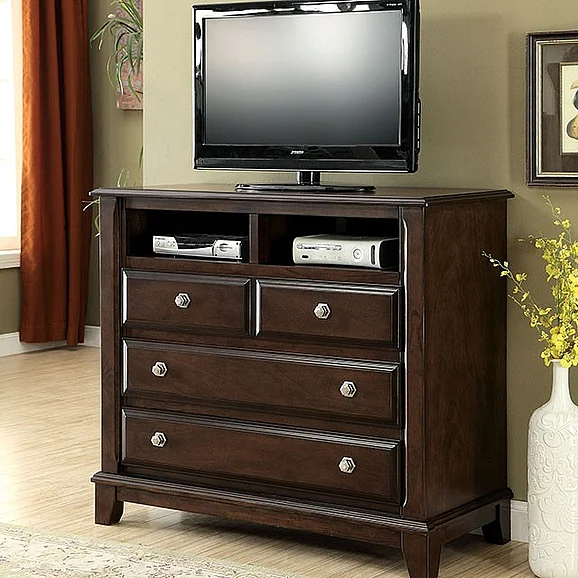 Furniture of America Litchville 4 Drawer Media Chest in Brown Cherry CM7383TV