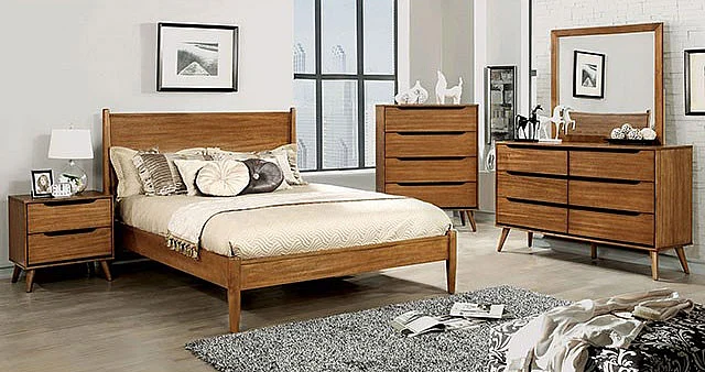 Furniture of America Lennart 4pc Panel Bedroom Set in Oak