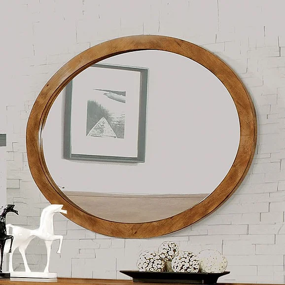 Furniture of America Lennart Oval Mirror in Oak CM7386A-MO