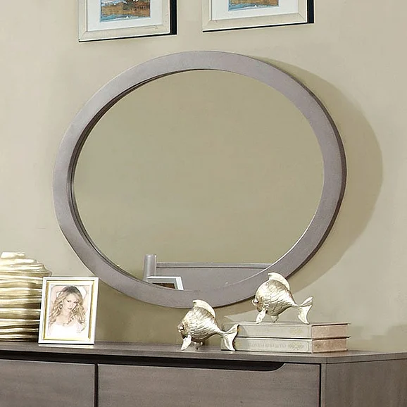 Furniture of America Lennart Oval Mirror in Gray CM7386GY-MO