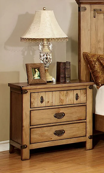 Furniture of America Pioneer 3 Drawer Nightstand in Weathered Elm CM7449N
