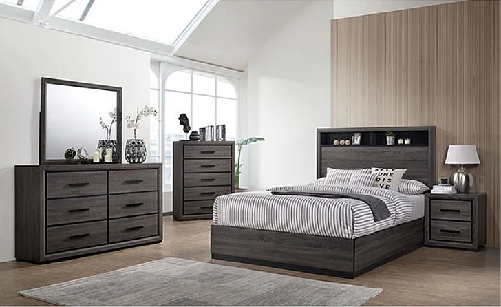 Furniture of America Conwy 4-Piece Bookcase Platform Bedroom Set in Gray