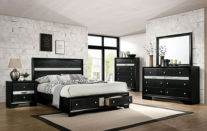 Furniture of America Chrissy 4-Piece Panel Storage Bedroom Set in Black