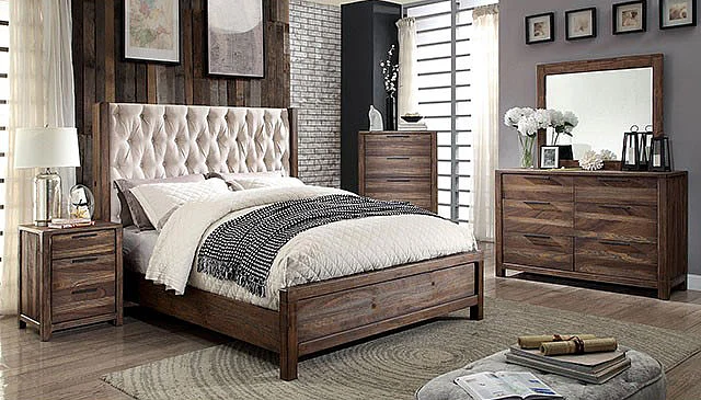 Furniture of America Hutchinson 4pc Bedroom Set in Rustic Natural Tone