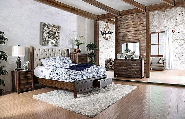 Furniture of America Hutchinson 4pc Bedroom Set with Drawers in Rustic Natural Tone
