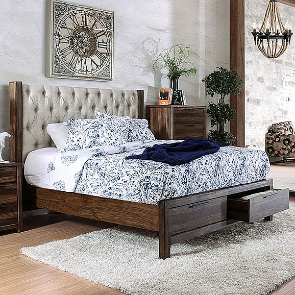 Furniture of America Hutchinson Queen Bed with Drawers in Rustic Natural Tone CM7577DR-Q