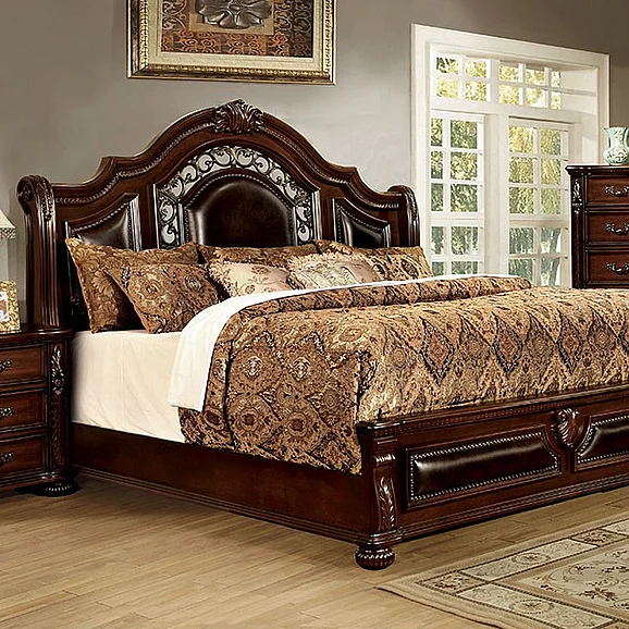 Furniture of America Flandreau Eastern King Panel Bed in Brown Cherry CM7588EK