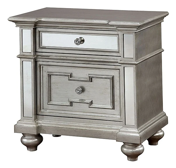 Furniture of America Salamanca 2 Drawer Nightstand in Silver CM7673N