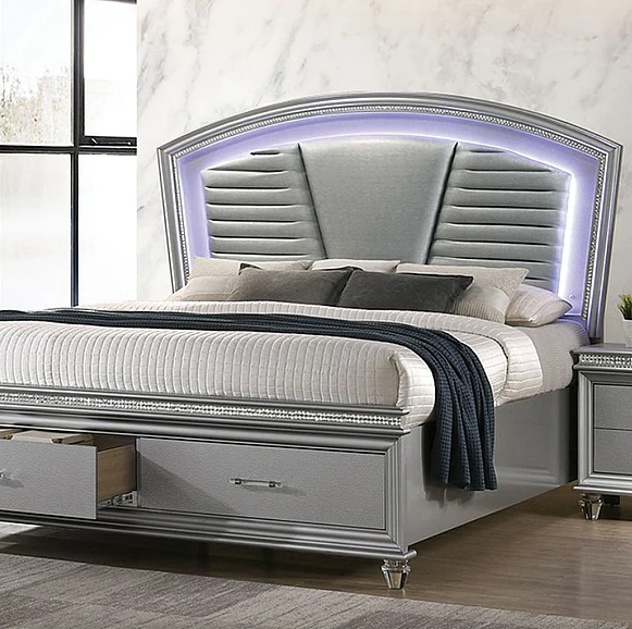 Furniture of America Maddie Queen Platform Storage Bed in Silver