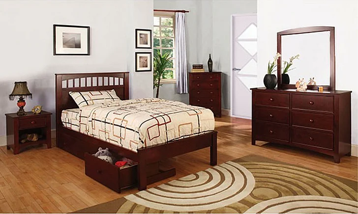 Furniture of America Carus 4-Piece Panel Bedroom Set in Cherry