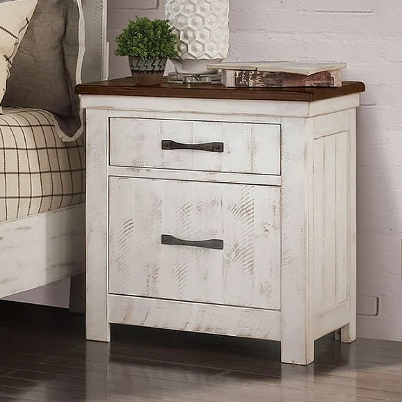 Furniture of America Alyson Nightstand in Distressed White and Walnut CM7962N
