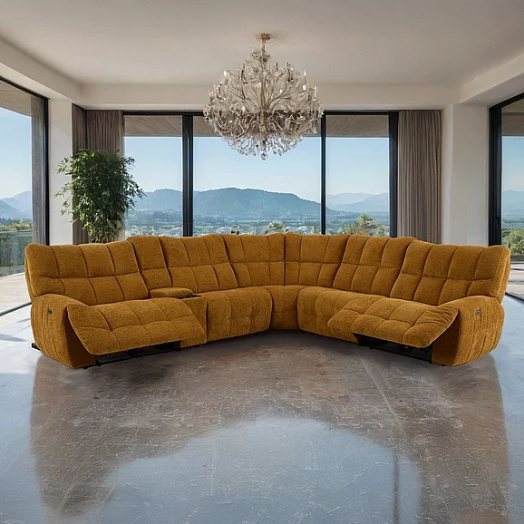 Furniture of America Clemens Power Sectional in Butterscotch CM9936YL-SECT-PM