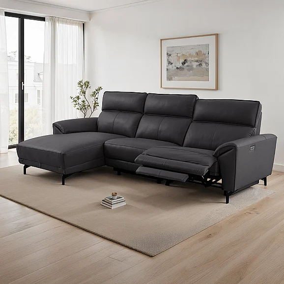 Furniture of America Themis Power Sectional in Left Chaise in Black CM9937BK-SECT-PM-L