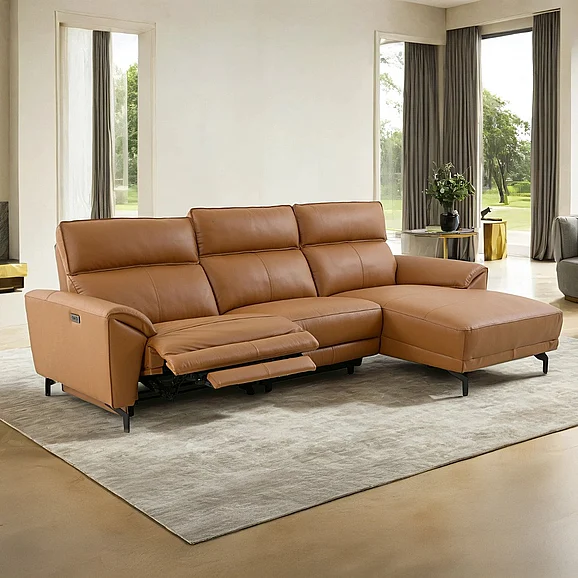 Furniture of America Themis Power Sectional in Right Chaise in Brown Clay CM9937BR-SECT-PM-R