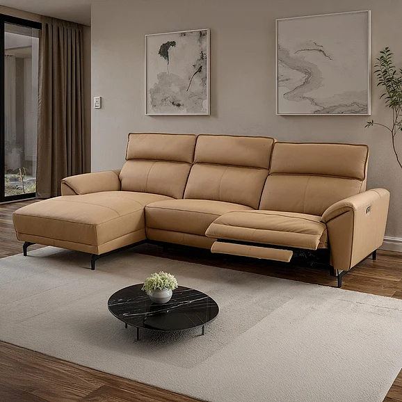 Furniture of America Themis Power Sectional in Left Chaise in Light Brown CM9937LB-SECT-PM-L