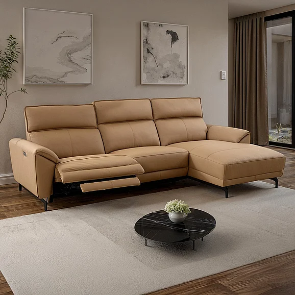 Furniture of America Themis Power Sectional in Right Chaise in Light Brown CM9937LB-SECT-PM-R