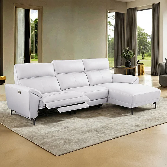 Furniture of America Themis Power Sectional in Right Chaise in White CM9937WH-SECT-PM-R