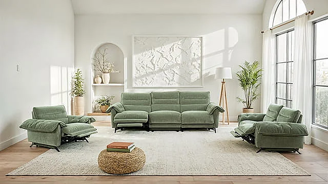 Furniture of America Morley 2pc Power Reclining Living Room Set in Sage Green