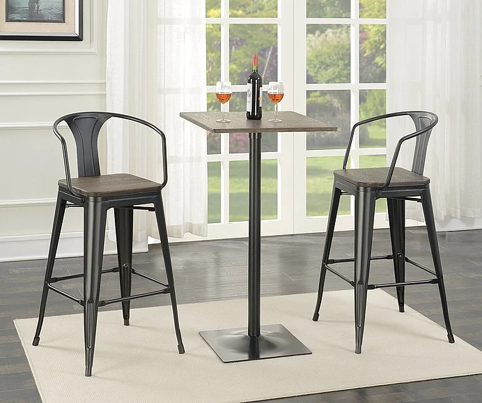 Coaster Furniture Cavalier 3-Piece Bar Table Set in Dark Elm and Matte Black
