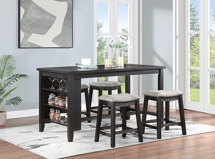 Coaster Furniture Elliston 5-Piece Counter Height Dining Room Set in Dark Grey