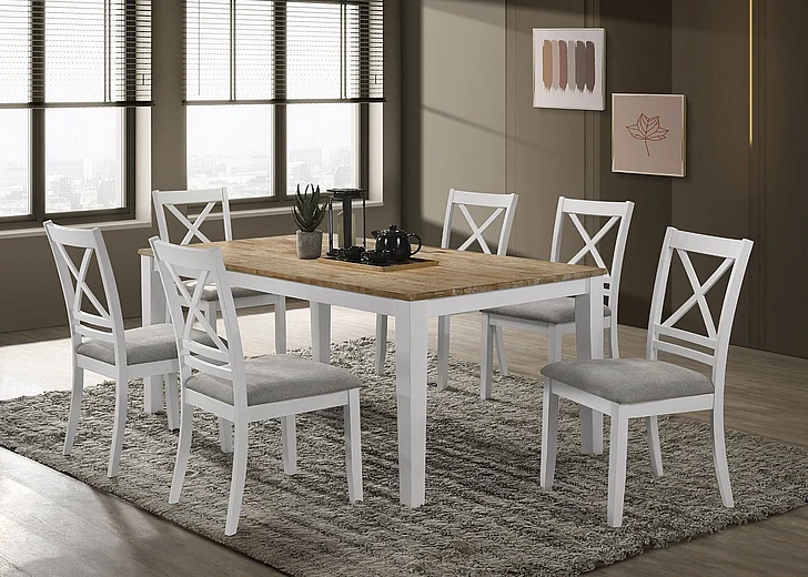 Coaster Furniture Hollis 7-Piece Casual Dining Room Set in Brown and White